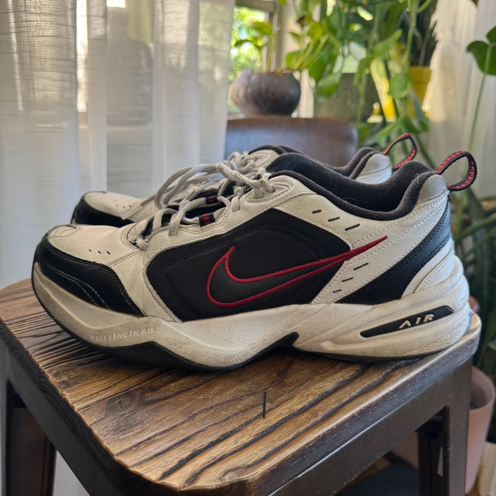 Nike Air Monarch IV Men's White Black Red Athletic Dad Shoes Size 10.5